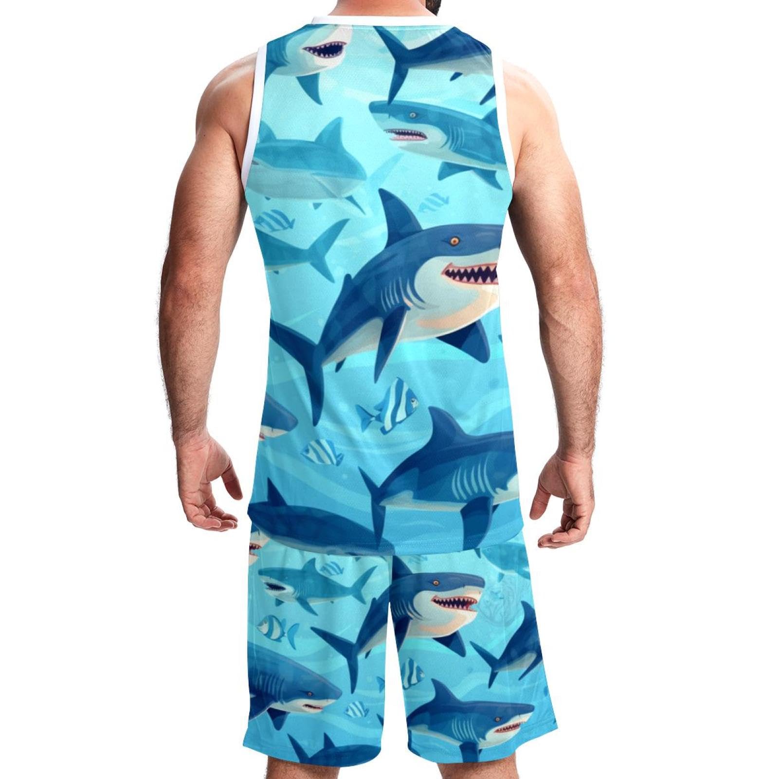 Męski strój do koszykówki z kieszeniami odzież sportowa dla mężczyzn kobiet drużyny mundur niebieski ocean rekin -5XL