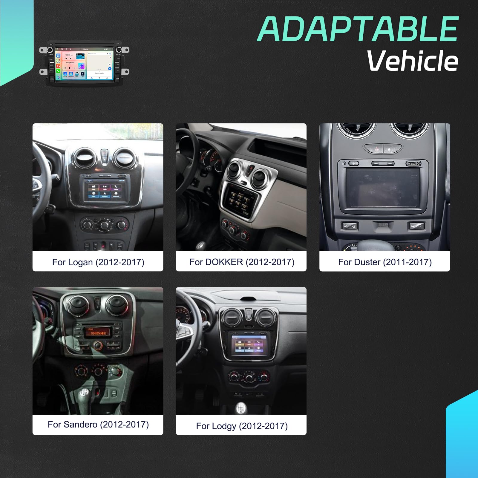 4G+64GB Android 15 CAMECHO Autoradio für Renault Dacia Logon/Duster/Logon/Duster mit Navi Carplay Android Auto Wireless, Double Din mit 7-Zoll Bildschirm mit RDS/FM MirrorLink Bluetooth DSP