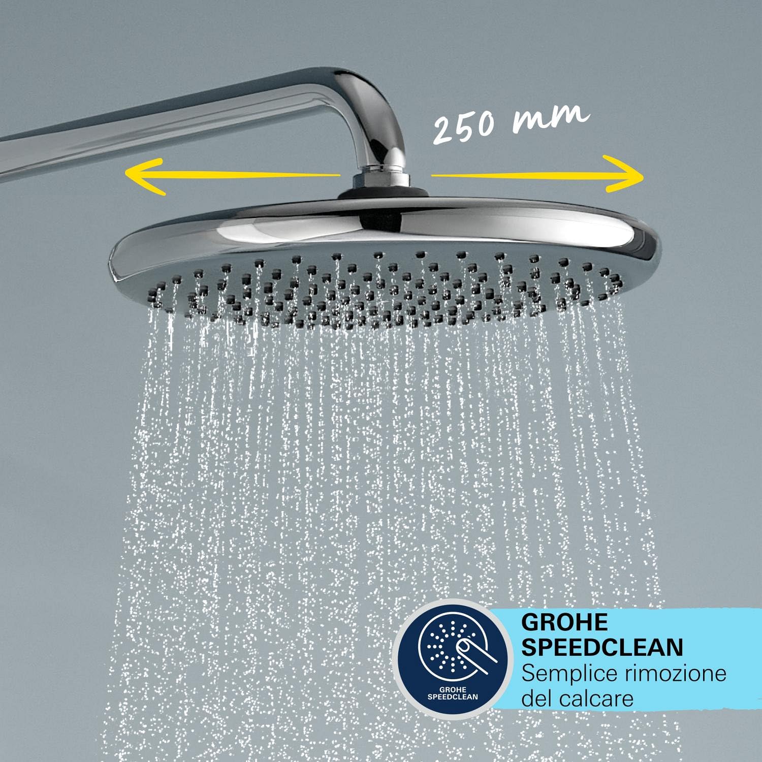 GROHE Vitalio Start 250 Colonna Doccia con Termostatico (soffione tondo 25 cm, doccetta 2 getti, termostatico, risparmio idrico), Cromo, 26677001