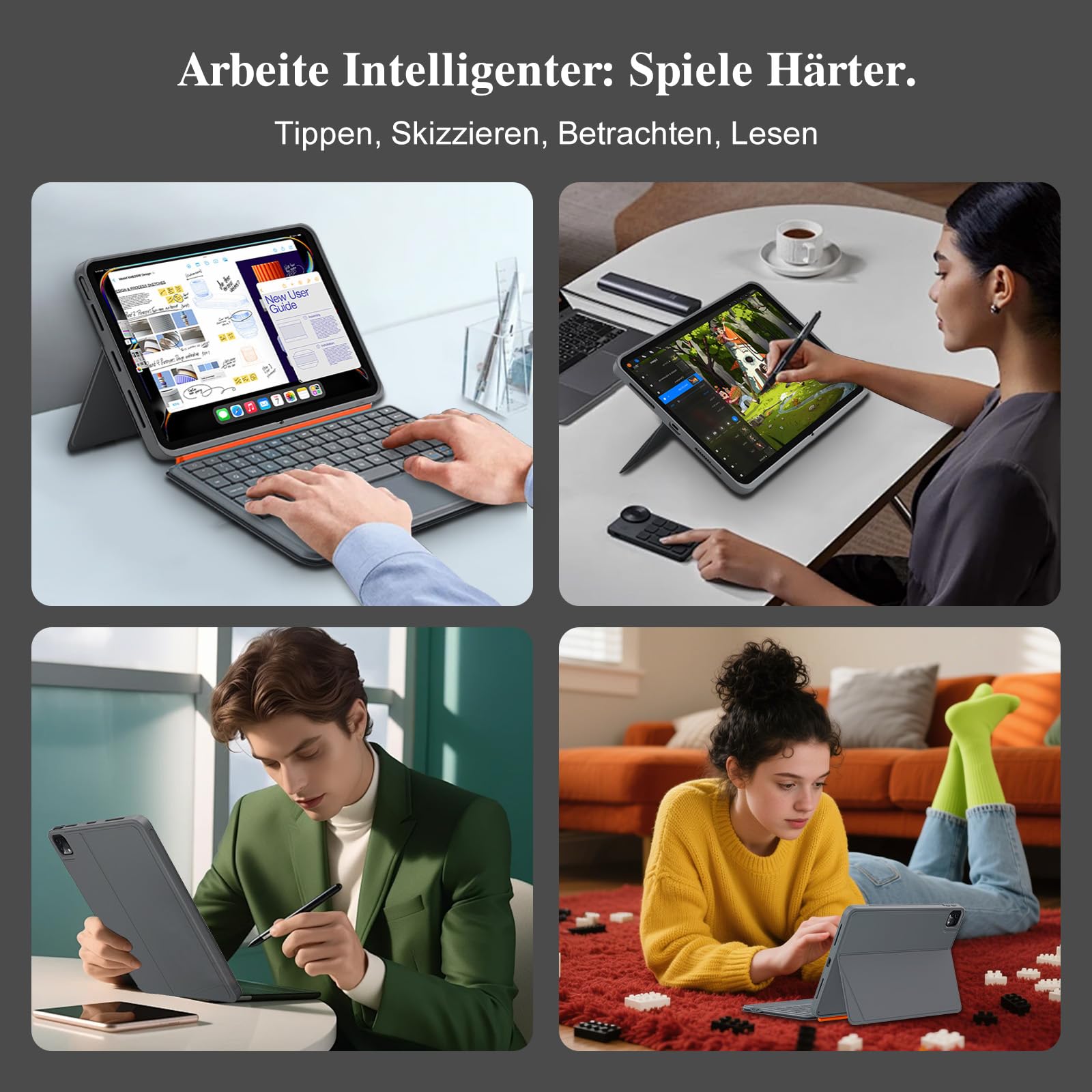 Tastatur Hülle für iPad Pro 11 Zoll (M5/M4 2025/2024), Magnetisch Abnehmbares Keyboard, Großes Trackpad, 7-Farbige Hintergrundbeleuchtung, 160° Verstellbarer Standfuß, Leicht (Dunkelgrau)