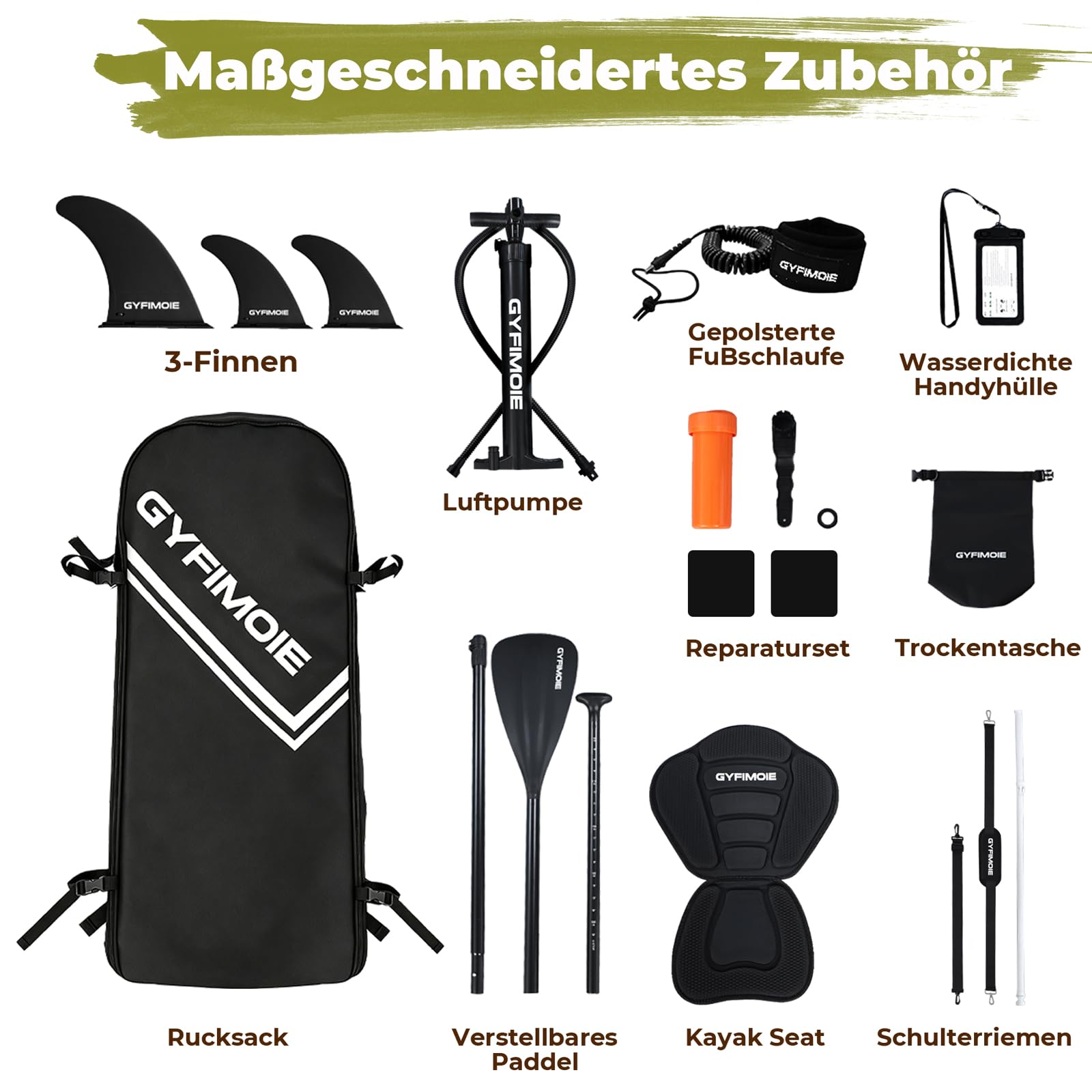Gyfimoie 335 cm Premium Stand Up Paddling Board Set, SUP Board Set, Hinchable, con soporte universal para cámara, accesorios completos, remo ajustable, para principiantes, avanzados