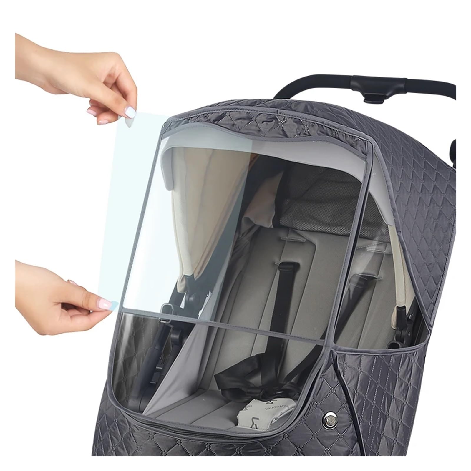 Housse de pluie universelle 2 en 1 pour poussette, housse de pluie d'hiver imperméable et chaude en coton (gris clair)