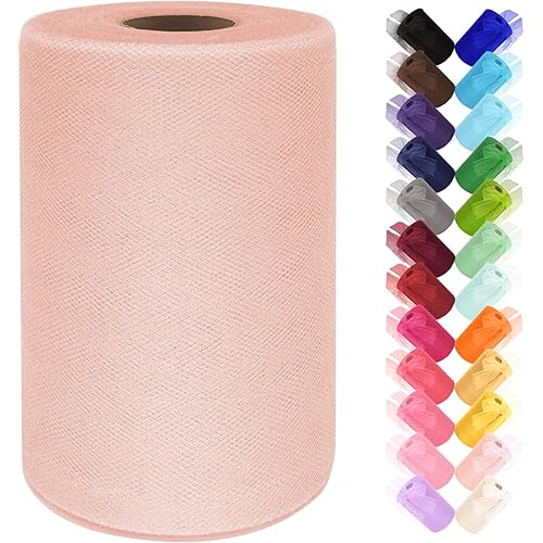 Tulle Fabric Roll 6 Inch by 100 Yards (300 ft) Tulle Ribbon Sheer Mesh Netting for DIY Tutu Skirt Gift Wrapping Wedding Baby Shower Birthday Halloween Party Decorations Crafts, 34 Colors (Blush)