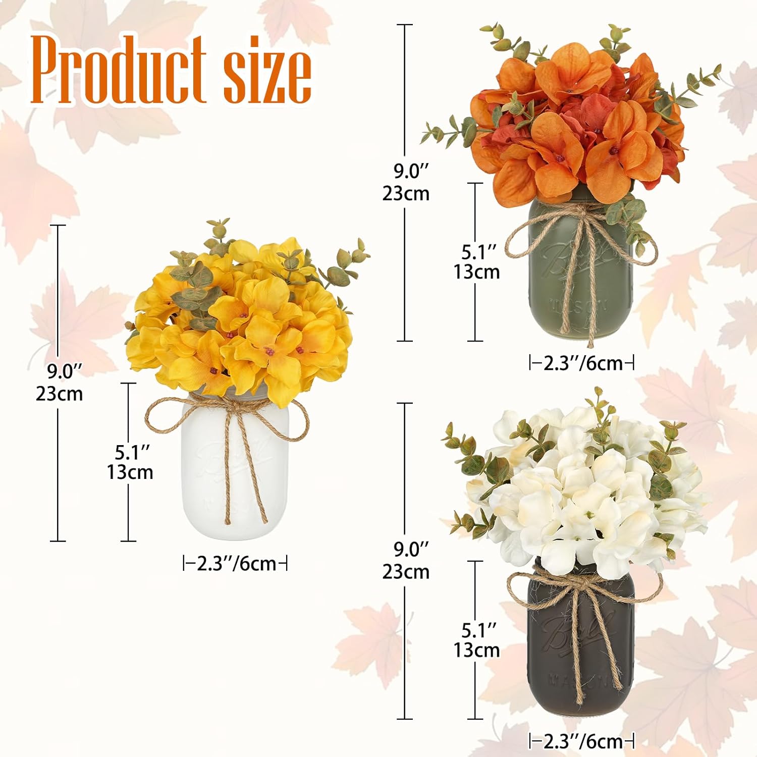 Mason Jar Centerpiece Rustic Autumn Floral Centerpiece for Table Farmhouse Decor Fall Artificial Hydrangea Flowers Thanksgiving Tiered Tray Decoration for Kitchen, Dining Room, Home Decor-Set of 3 - Image 2