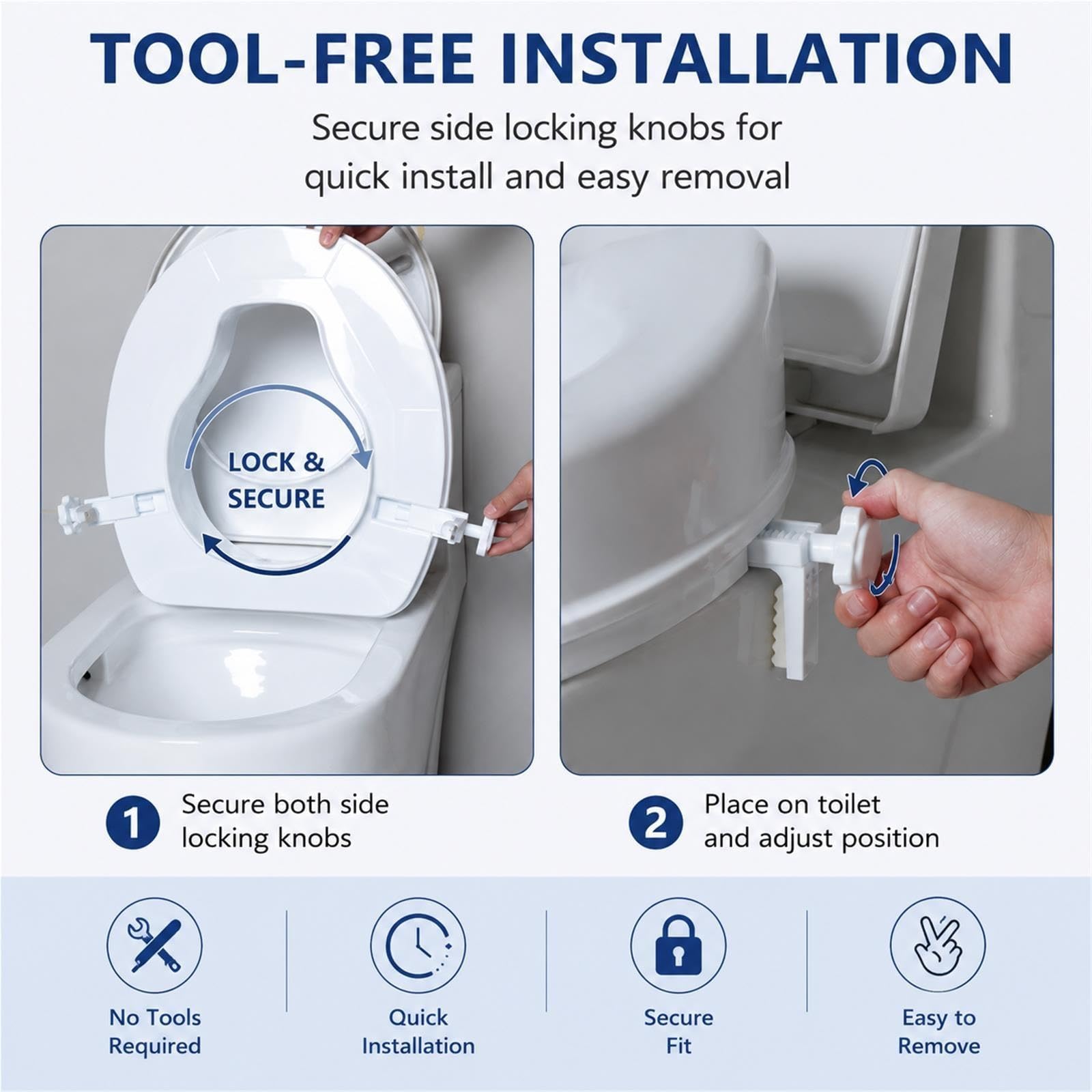 Raised Toilet Seat with Lock, Portable Toilet Seat Riser