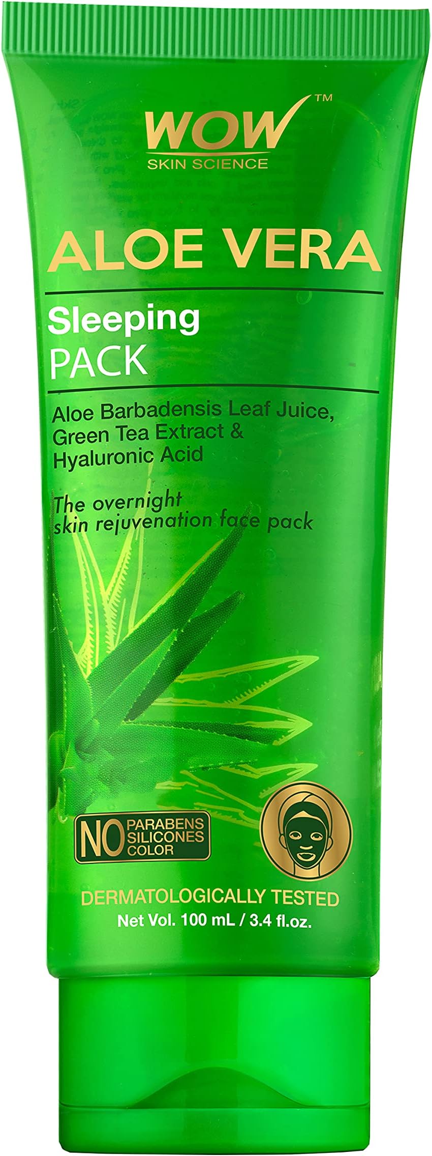 WOW Skin Science Aloe Vera Pack - Hydrating Overnight Peel Off Face Mask For Acne & Blackhead Remover, Pore Minimizer - Clarifying Facial Detox Skin Care For Men, Women, Teens & All Skin Types - 100ml