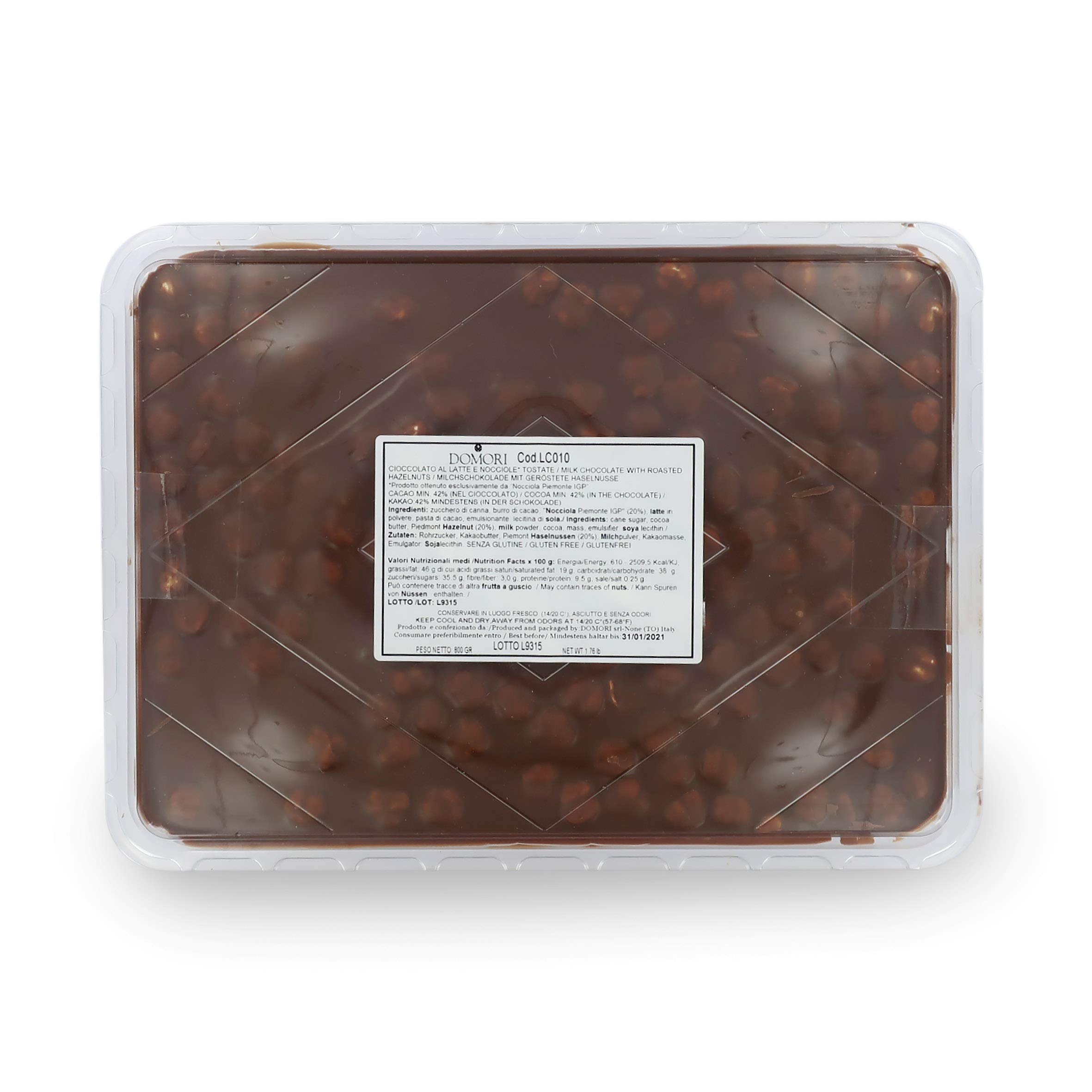 Buy Domori Milk Chocolate Bar with Whole Hazelnuts, Bar Large Size, 800