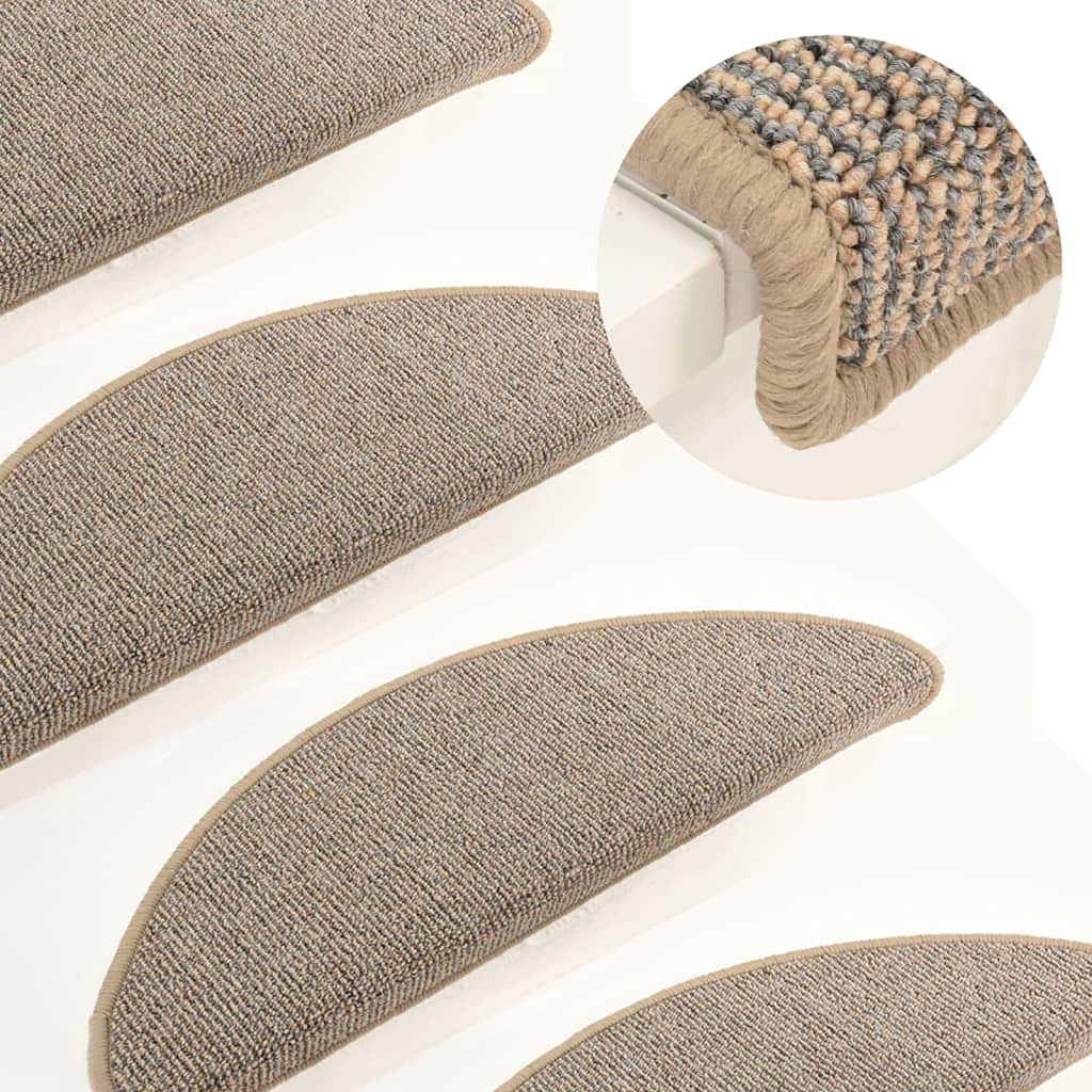Stufenmatten 15 Stück 65x21x4 cm Braun Halbrund Groß Treppenstufen Matten, Teppich Innen für Treppen, rutschfest Stufenmatten Treppenteppich -A2