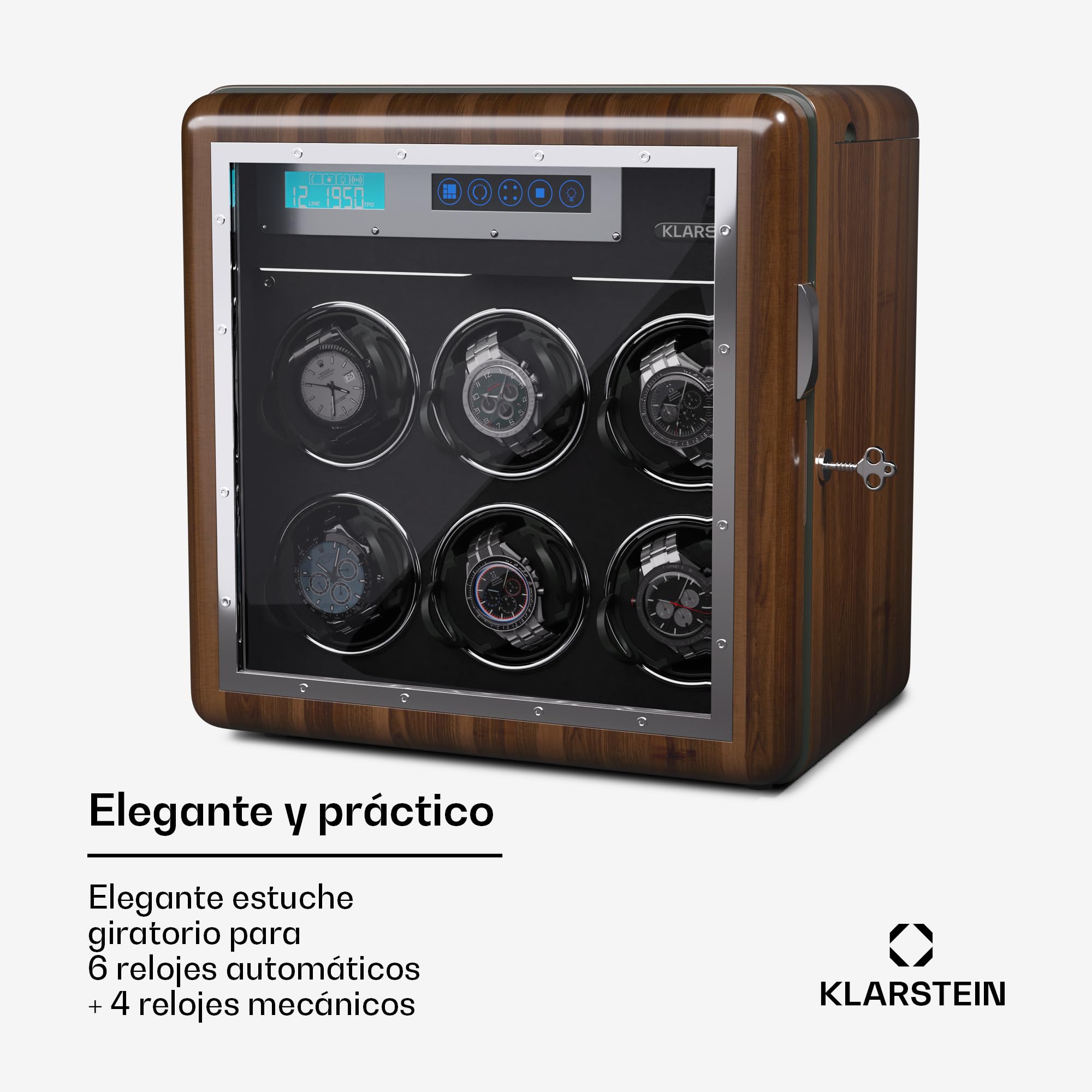 KLARSTEIN Caja para 6 Relojes, Vitrina Acrílico, Joyeros, 5 TPD, Caja Relojes Acrílico, Expositor para Dar Cuerda Reloj, Relojero Organizador para Relojes Grandes, Organizadores