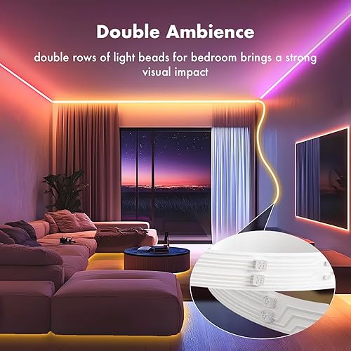 Miniatura 3 de Luces LED para dormitorio, 2025 de doble fila de 100 pies, 960 LED, tira de luces RGB RGB con sincronización de música, luces LED que cambian de