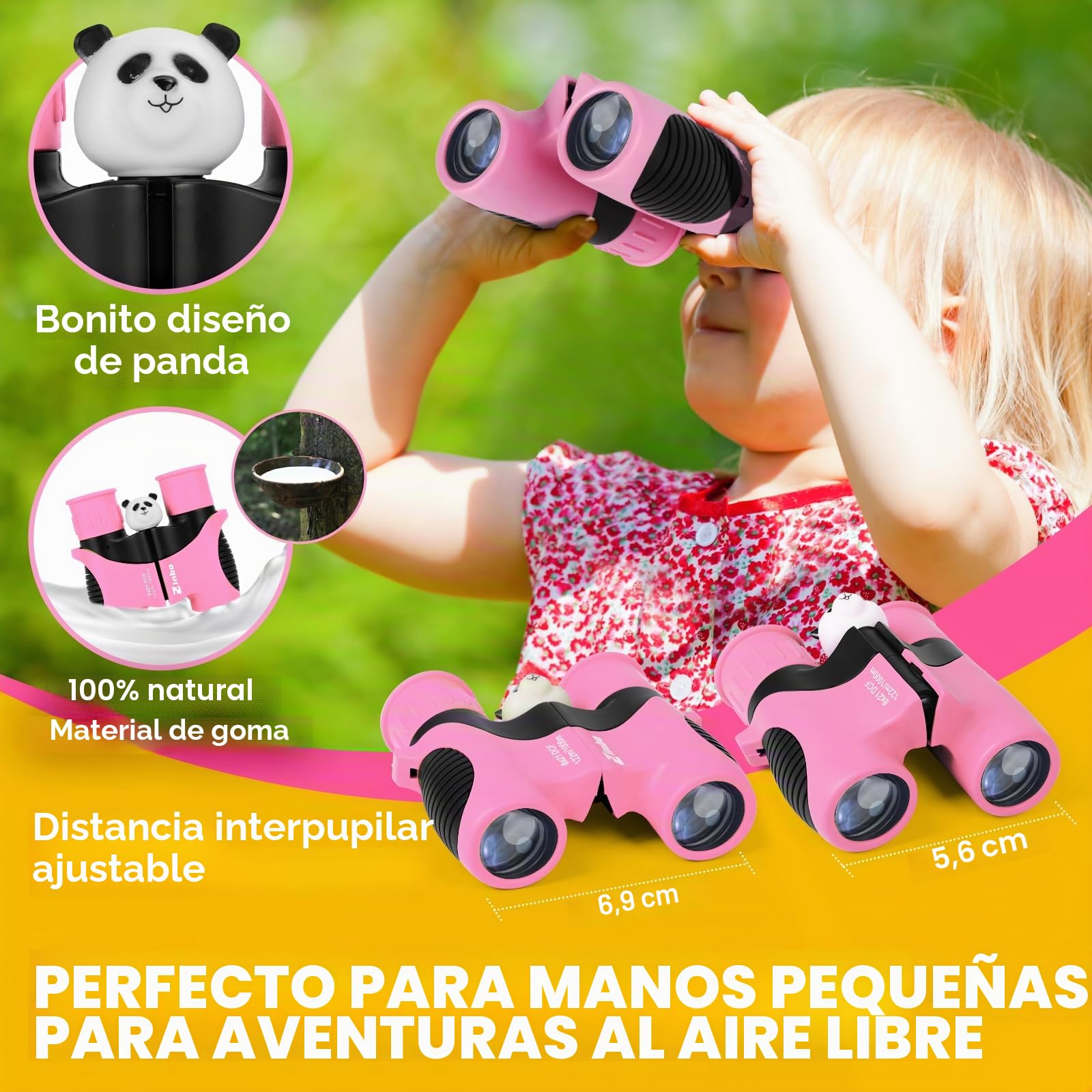 Prismáticos para niños de 8x21 Pulgadas, óptica Real de Alta resolución, Juego con Lupa y brújula de Silbato, prismáticos para niños de 3 a 12 años, Viajes, exploración de la Naturaleza (Rosa)