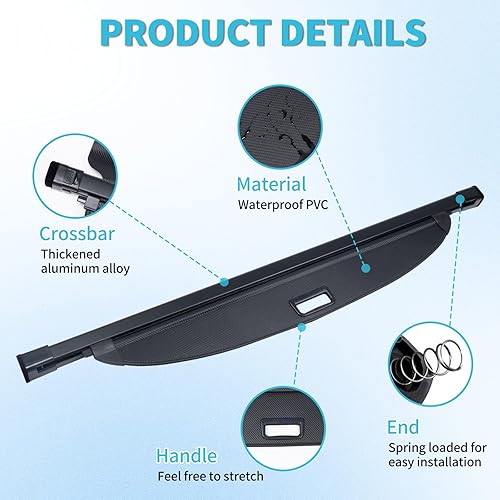 Miniatura 11 de Cubierta retráctil de carga para Toyota RAV4 2013 2014 2015 2016 2017 2018, cubierta trasera antimiradas para maletero de equipaje (lona)