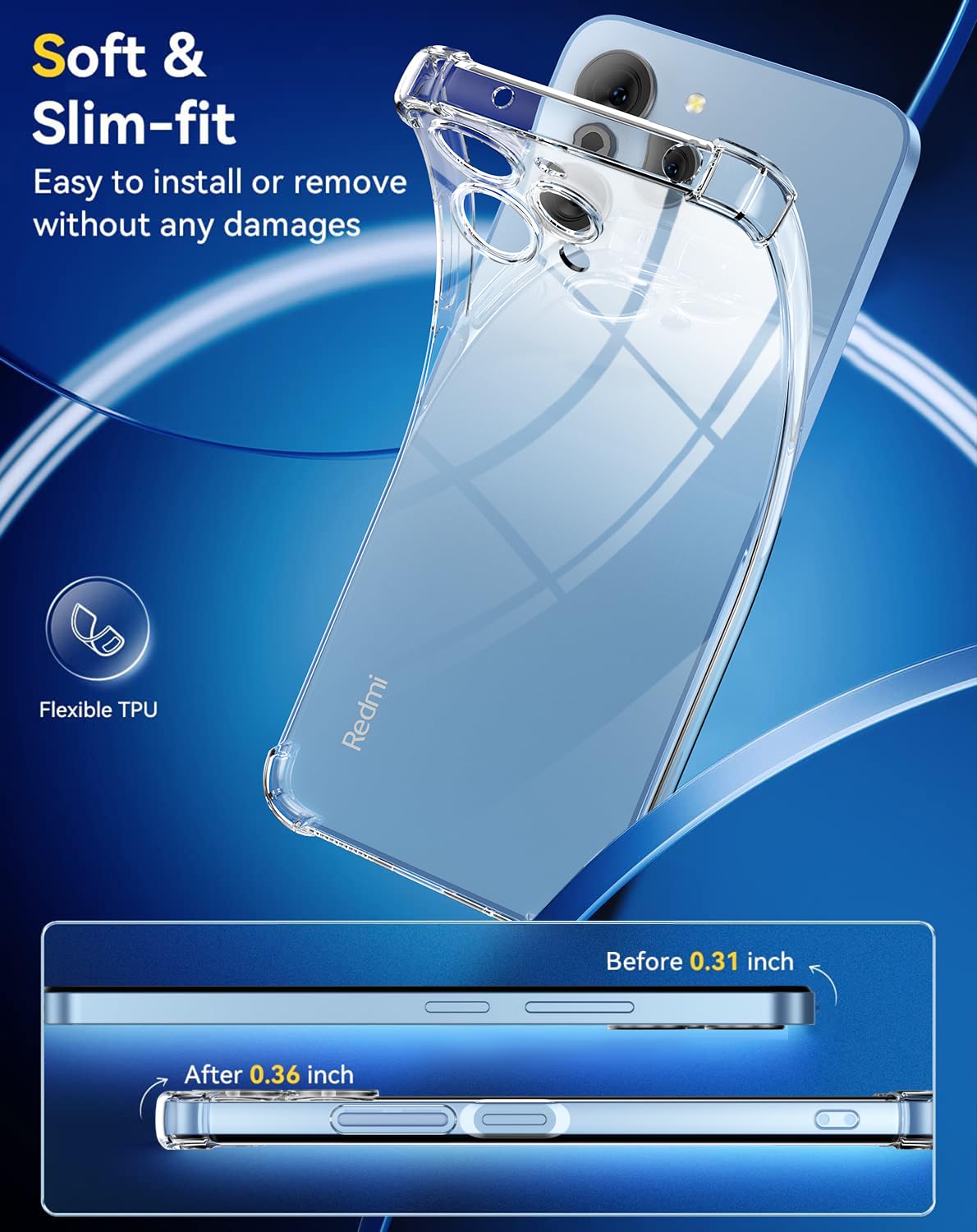 ZXLZKQ Cover per Xiaomi Redmi 12 (6.79 ) Pellicola in Vetro Temperato, Ultra Sottile Trasparente Antiurto Morbido Silicone TPU Bumper Case Custodia per Xiaomi Redmi 12 - Non toccare