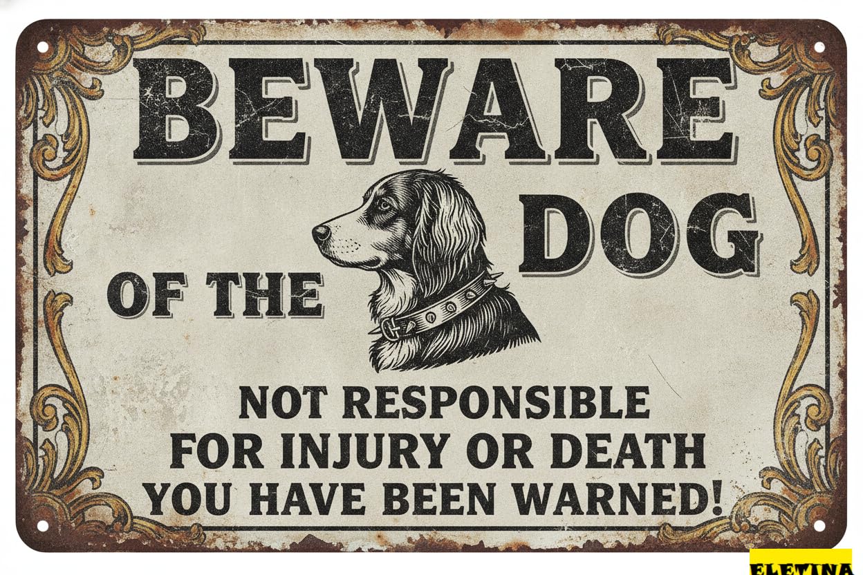 Beware English Springer Dog Tin Sign, 8x12 Inch Yard