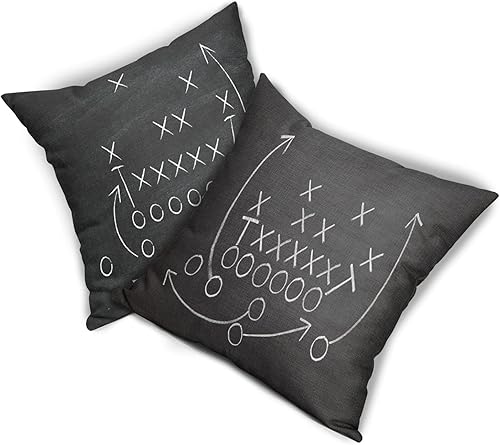 Miniatura 2 de Juego de 2 fundas de almohada de fútbol americano, 16 x 16 pulgadas, tácticas, tiza, pizarra, dibujo, algodón, lino y poliéster, fundas decorativas