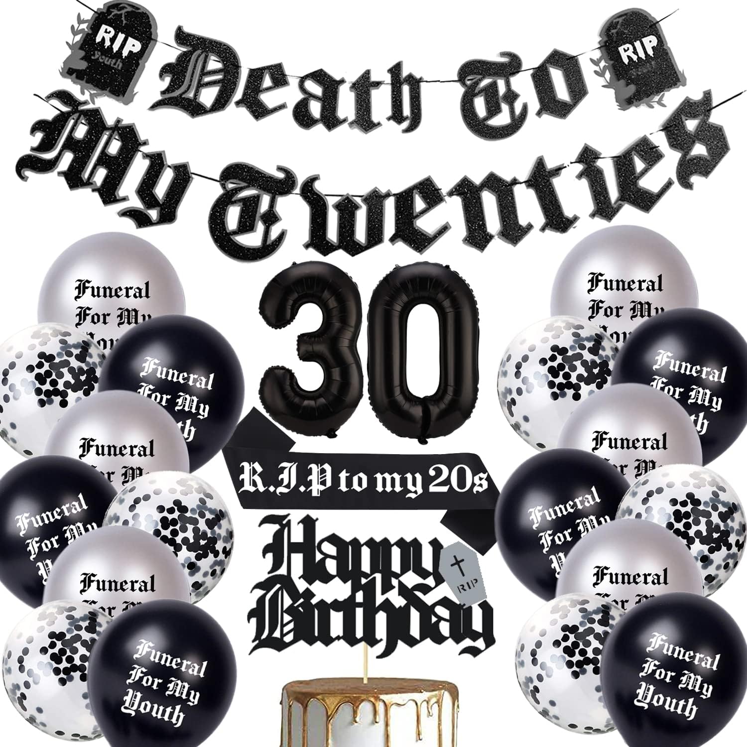 ayiho Death to My Twenties Black 30th Birthday Decorations