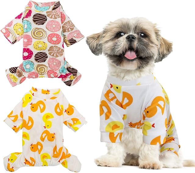 HYLYUN 2 Pack Puppy Pajamas - Cats Onesie Soft Dog Pajamas Cotton Puppy Rompers Pet Jumpsuits Cozy Bodysuits for Small Dogs and Cats