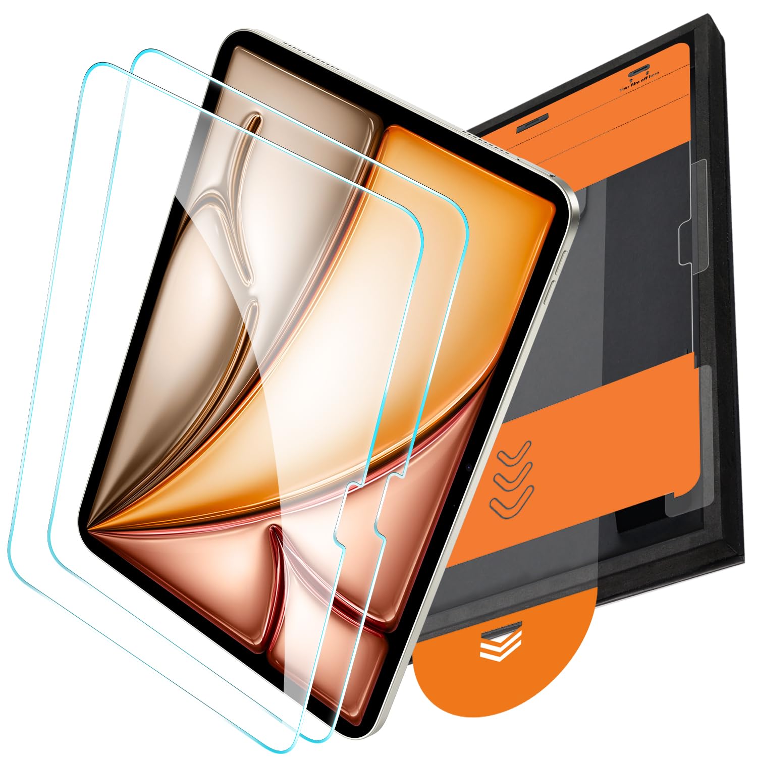 OMOTON Screen Protector for iPad Air 13 Inch M3/M2 (2025/2024, 7/6th Gen), Tempered Glass with Easy Installation Tray, Case & Apple Pencil Compatible, Bubble-Free, HD Clear