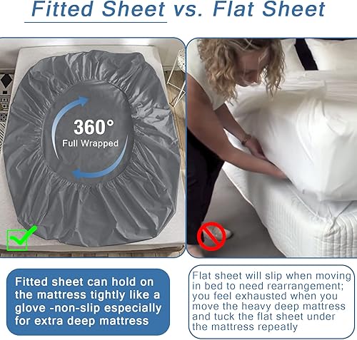 Vista 16 de Bedecor Sábana bajera ajustable de bolsillo extra profundo para parte superior acolchada y colchón grueso (18-21 pulgadas), se mantiene en su lugar