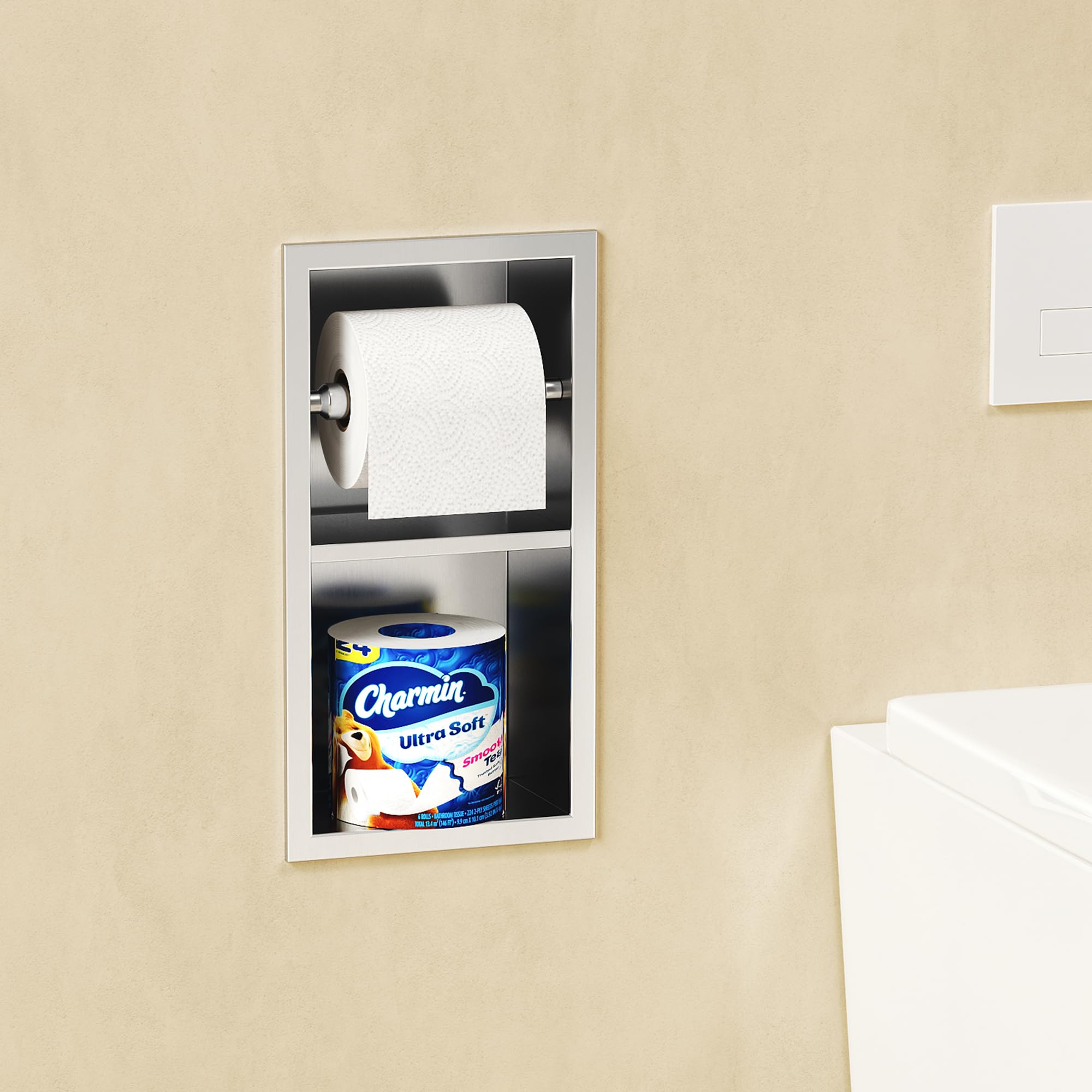 Qeke Recessed Toilet Paper Holder, 304 Stainless Steel Bathroom Toilet Paper Holder with Storage