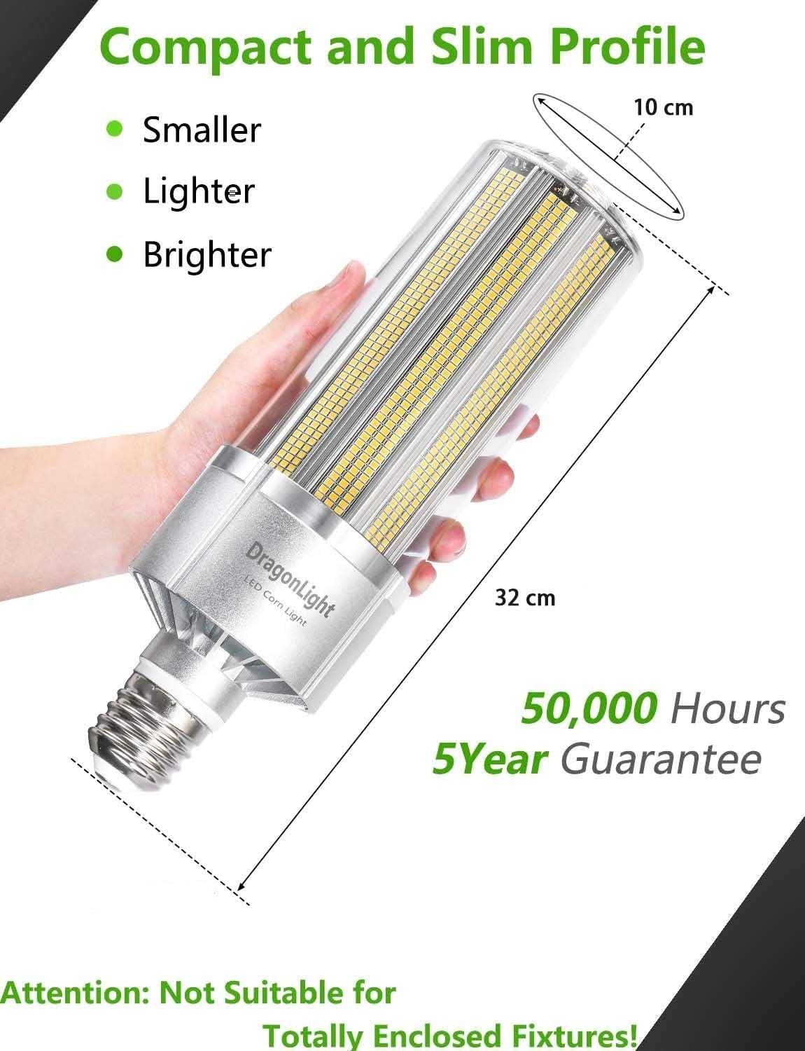 DragonLight - 240W Lampadina a LED a forma di mais super luminosa da (sostituisce 1400 Watt) Base E40, 5000K luce bianca fredda, 32400 lumen, per grandi aree, garage, officine, cortili