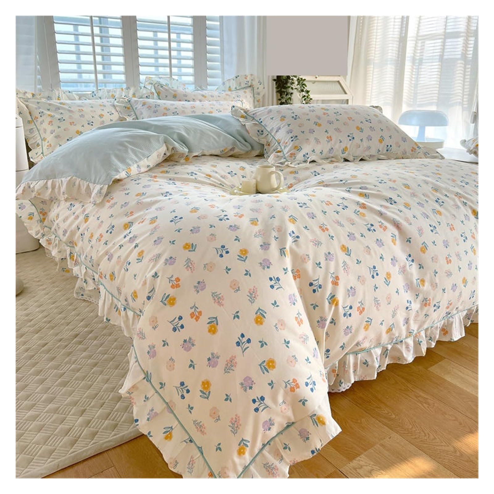 KHASCBNF Duvet Cover Sets Cotton Duvet Cover Quilt with Ruffles Queen/King Size Bed 240x220
