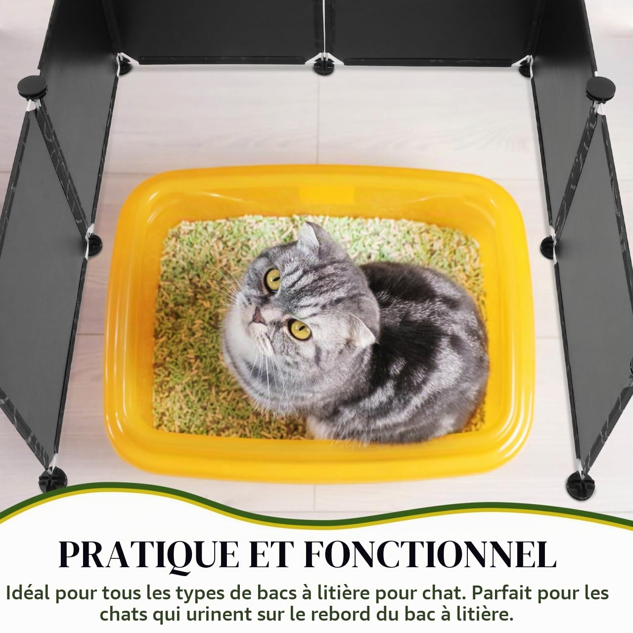 Angoily Couverture Litière Chat Protection Anti-Éclaboussure pour Bac À Litière Bouclier Pipi Enclos De 6 Pièces avec 14 Boucles pour Protéger Les Murs D’Angle