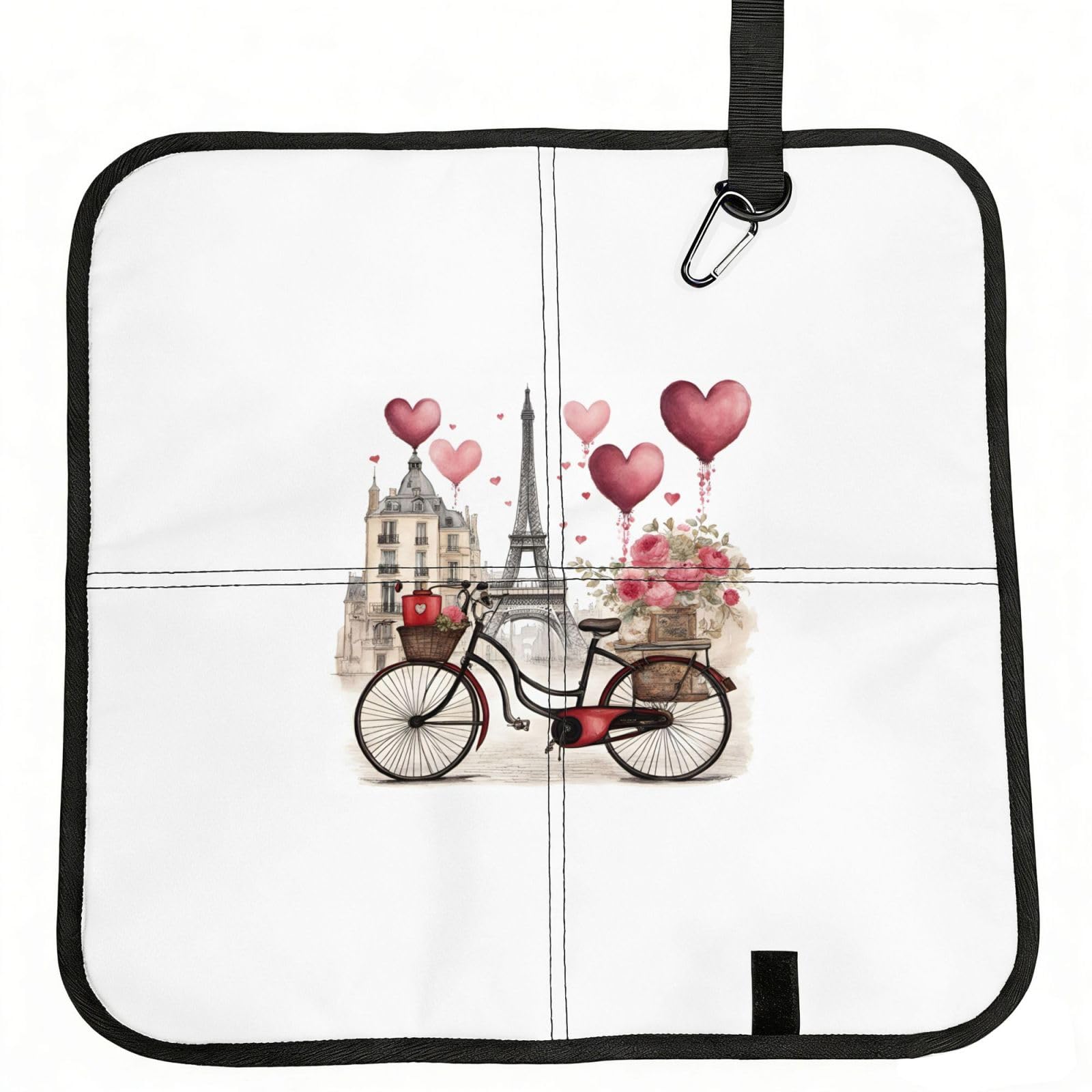 NImongt Love Paris Tower Coffee Wine Perfume Bicycle Heart Print Portable Chair Pad Foldable Seat Cushion Outdoor Seating Office Picnic Camping