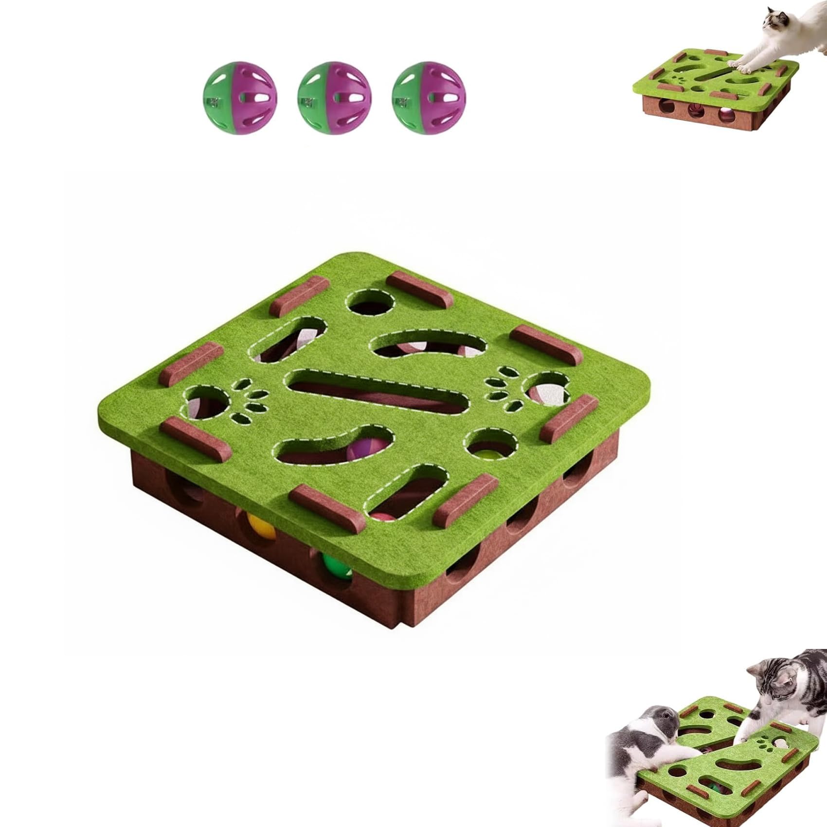 Cat Scratch Puzzle Enrichment Box - Nail File Stress Free Alternative to Clippers and Grinders, Cats Nail File Toy, Interactive Cat Scratch Puzzle Toy with Bell for Cats of All Ages (A)