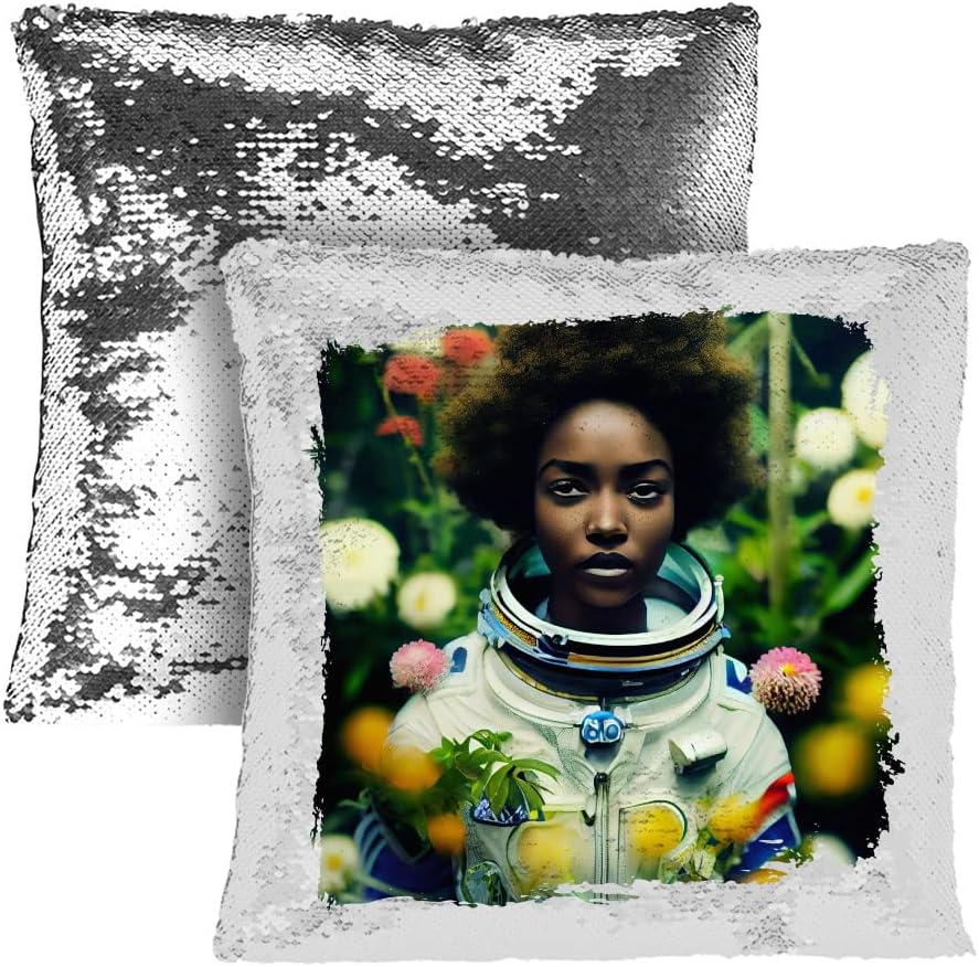 Astronaut Print Sequin Pillow Case - Cute Girl Pillow Case - Themed Pillowcase - Black