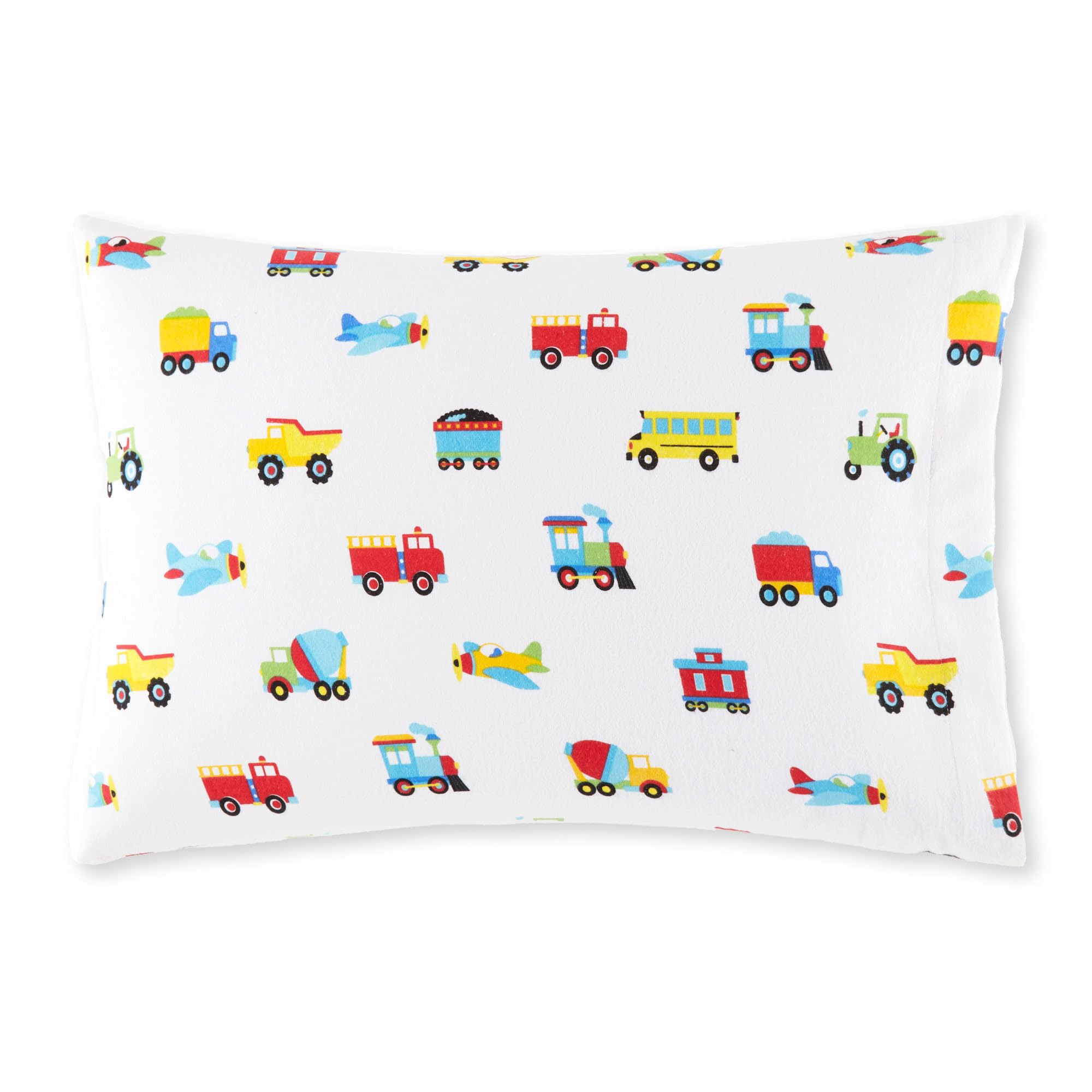 Wildkin Kids 100% Cotton Flannel Pillowcase – Soft, Breathable &amp; Standard Size - Trains, Planes, and Trucks