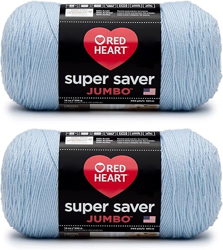 Red Heart Super Saver - Ovillo de campana azul jumbo, paquete de 2 unidades de 14 onzas, acrílico, 4 medianos (peinado), 744 yardas, tejidoganchillo