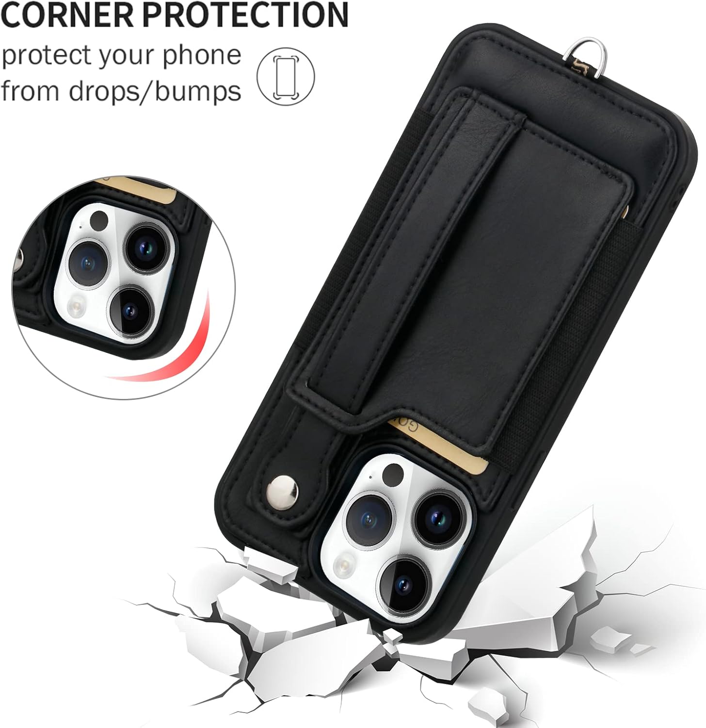 TOOVREN Wallet Case for iPhone 14 Pro Max with Card Holder Lanyard Phone Cover fits iPhone 14 Pro Max Case with Wallet Strap Stand Leather Kickstand for Women & Men 6.7 Inch Black - Image 8