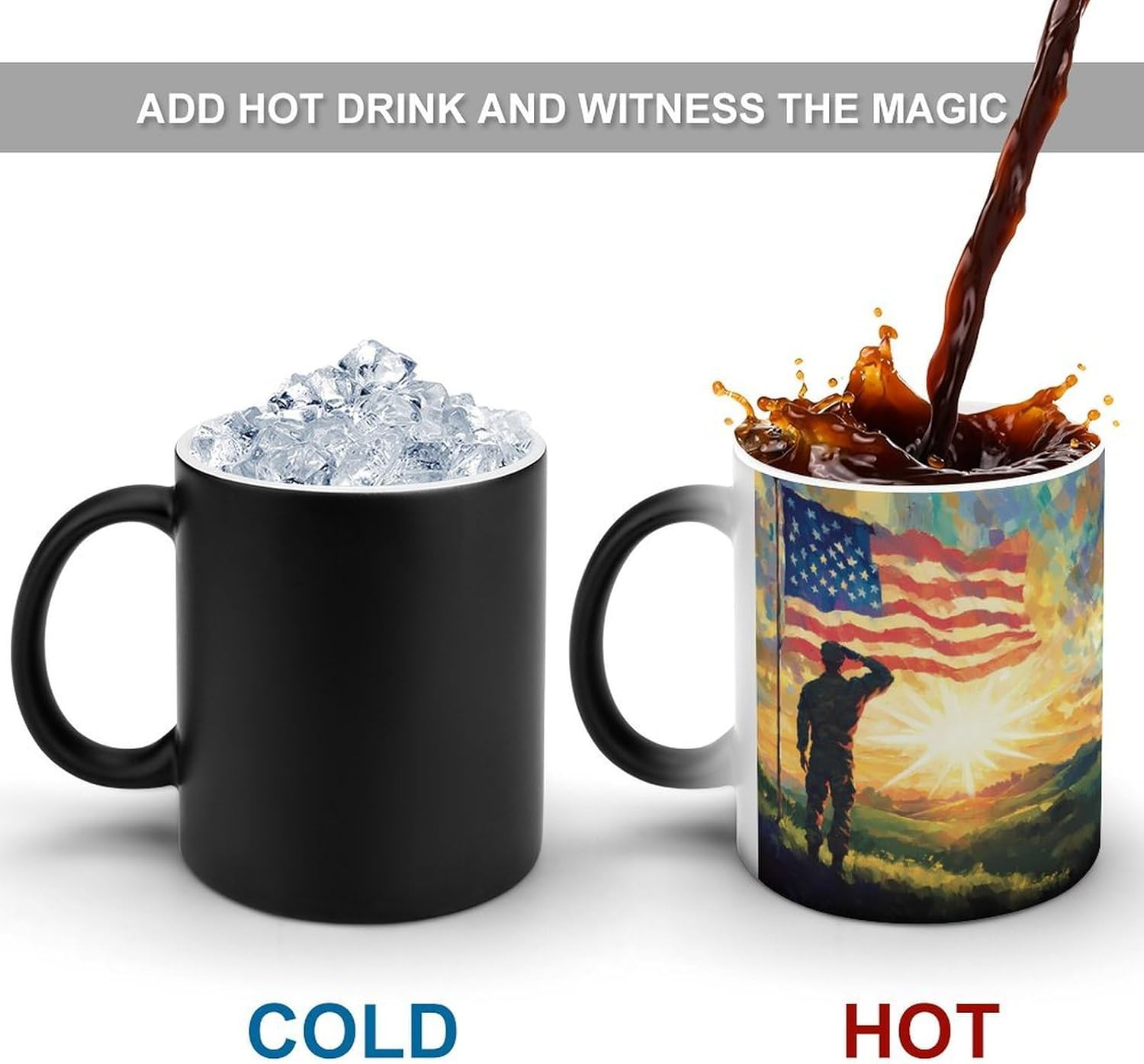United States Flag Veterans Day Color Changing Mug Heated Ceramic Cup Heat Sensitive Coffee Mug Fun Gift
