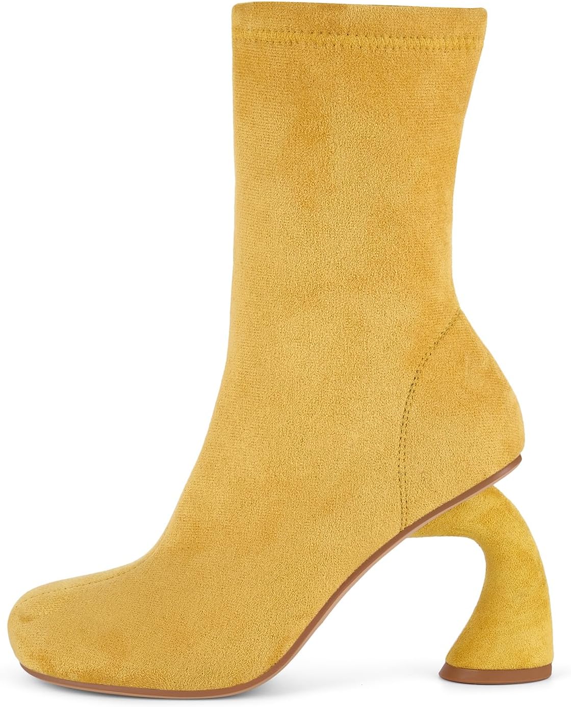 Women's Sculpted Heel Ankle Boots, 3.74 Inch High Heel Fashion Booties with Side Zip, Square Toe PU Leather Dress Boots