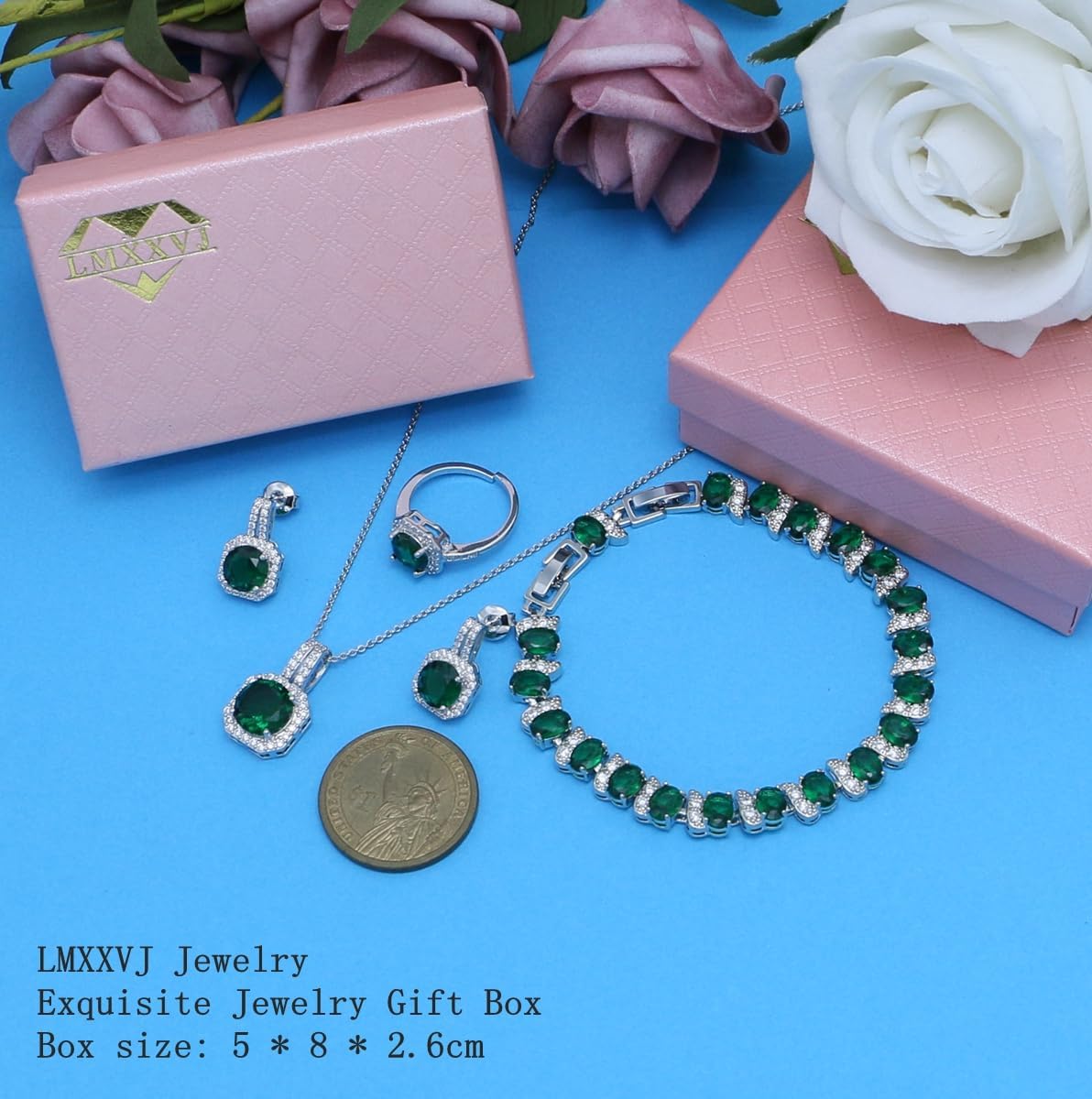 LMXXVJ Jewelry Set for Women,Necklace Earrings Adjustable Ring Bracelet Set Birthday Mother's Day Thanksgiving Gift for Women - Image 6