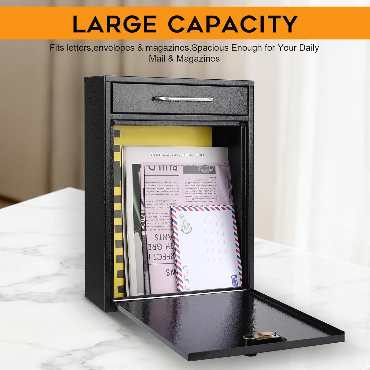 xydled Wall Mount Mailboxes with Combination Lock, Wall Mail Box for Outside, Locking Mailbox with Lock, Hanging Secured Postbox, Security Key Drop Box, 17.6H x 12.2L x 5.7W Inches, Black, XL Large