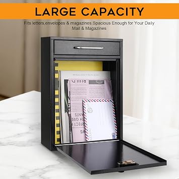 xydled Wall Mount Mailboxes with Combination Lock, Wall Mail Box for Outside, Locking Mailbox with Lock, Hanging Secured Postbox, Security Key Drop Box, 17.6H x 12.2L x 5.7W Inches, Black, XL Large