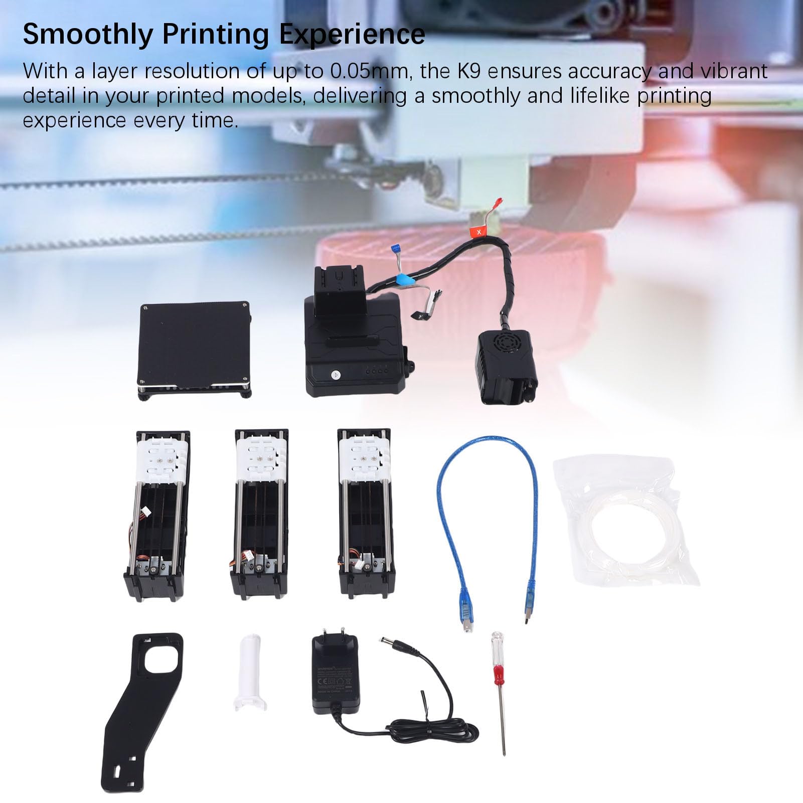 K9 3D-Drucker, Easyware CURA Slicing-Software, 0,05MM Hohe Präzision, 0,4MM Düse, 100 X 100 X 100MM Aufbau, 3-teilige Modulare Baugruppe, Abnehmbarer Aufbau für Anfänger (EU-Stecker)