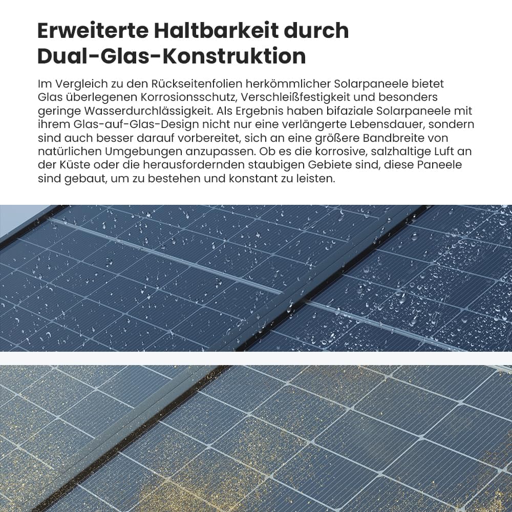 Powerness® 500Wp Solarmodul Full Black, TOPCon bifazial Glas-Glas PV Modul, N-Type Doppelglas Solarpanel mit 0–5W positiver Leistungstoleranz für Balkonkraftwerk, 0% MwSt. (1 Stk)
