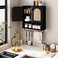 Vista 7 de RUSTOWN Rattan Bathroom Wall Cabinet, Boho Medicine Cabinet with 2 Arched Doors, Farmhouse Over The Toilet Storage Cabinets with Adjustable Shelves