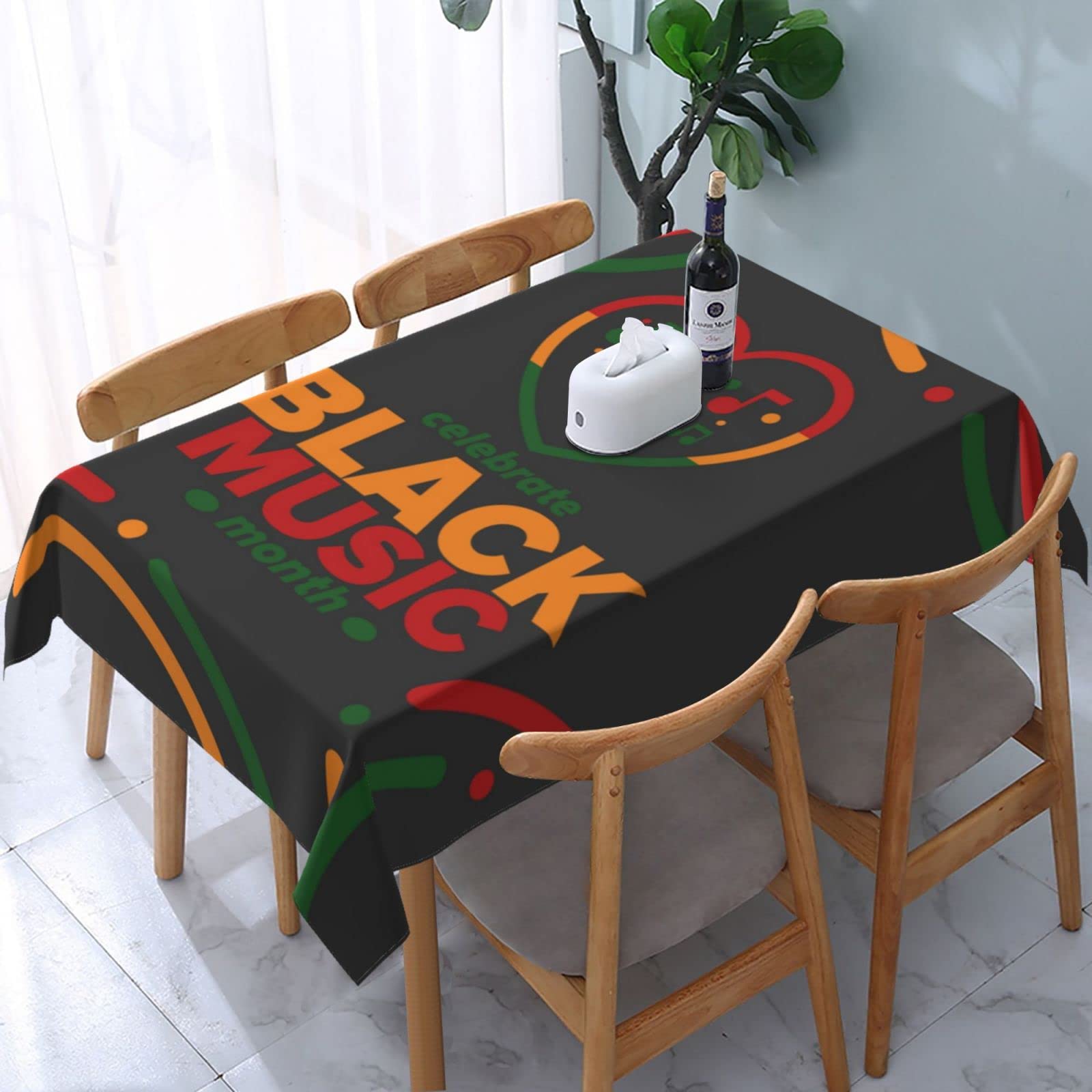 JunHeArt Black Music Month Tablecloth Rectangle Table Cover Washable Table Cloths Decor For Kitchen 54" X 72"