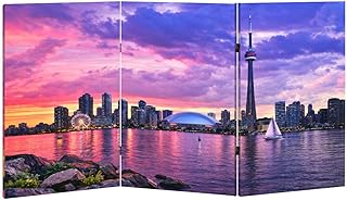 2 Ft Room Divider Screen Toronto Skyline Portable Short Canvas Folding Screen 3 Panel Freestanding Separator Privacy Partition Indoor Home Office