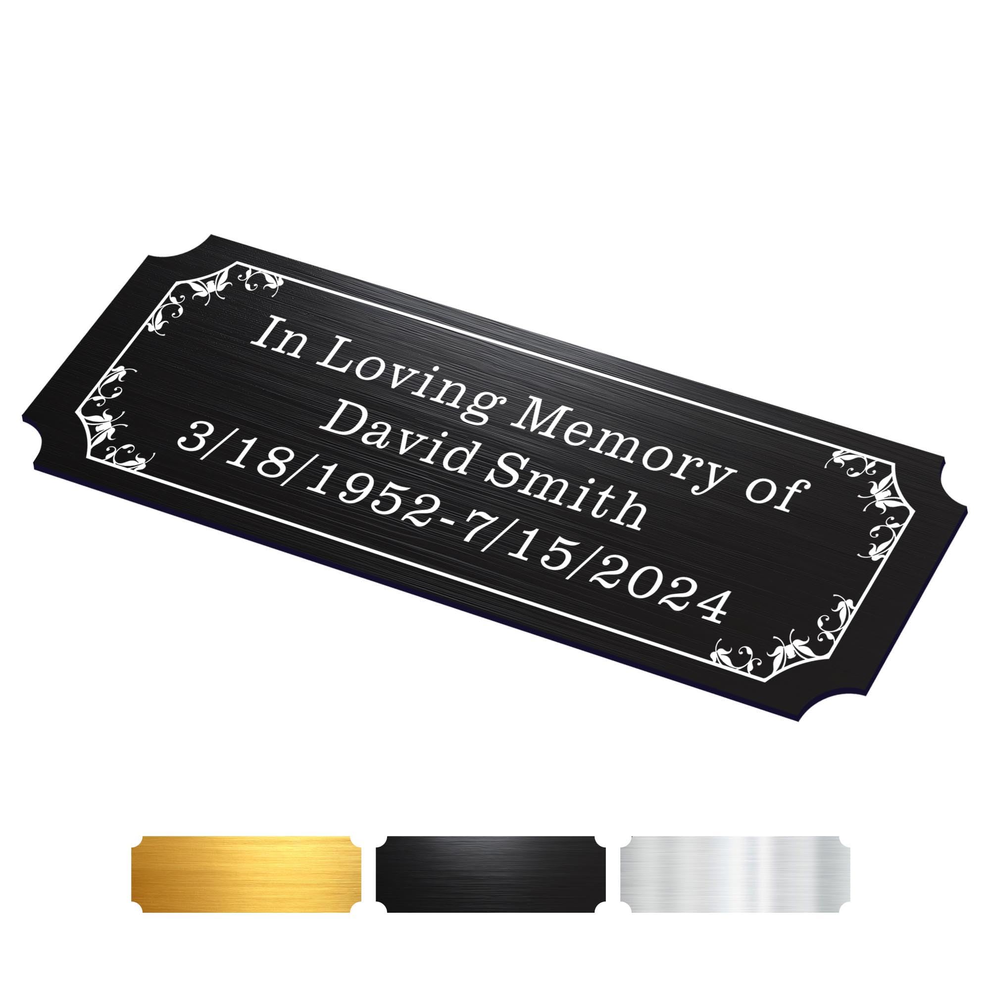 Engraved Plaques Personalised Memorial Plaques for Doors Urns Solid Metal Plate Engraved 1x3in Name Plate Name Label Plaque Name Tags with Adhesive Backing (Black-1x3in, Design 3)