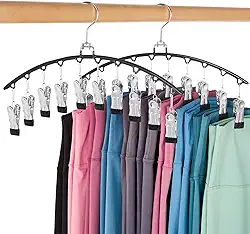 Kit 2 Cabides de Calças, Cabides para Pendurar Roupas com 10 Clipés, Organizador de Legging de Metal, Economizador de Espaço para Calças de Yoga, Jeans, Activewear