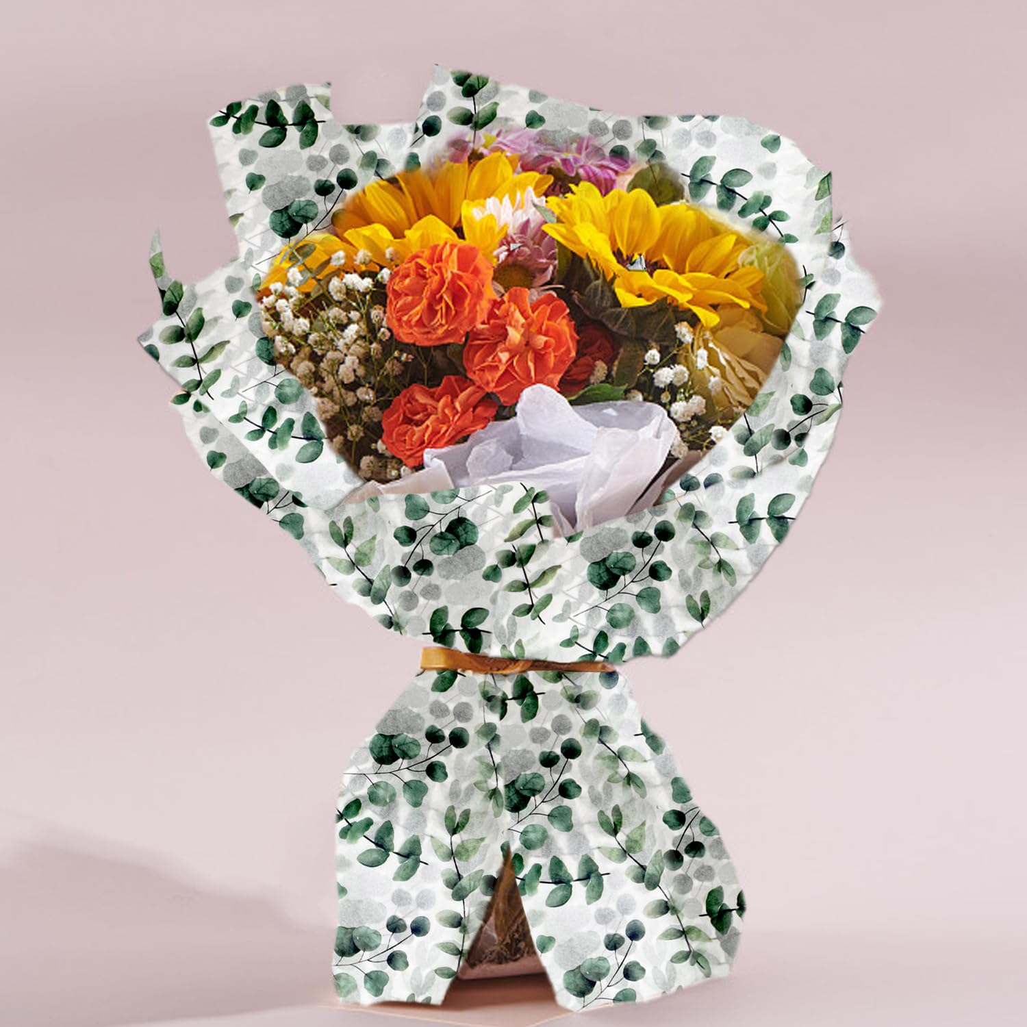 Carta Regalo Matrimonio Con Lamina Oro – 4 Fogli 50x70 Cm Con Sposi E Fiori Su Sfondo Bianco
