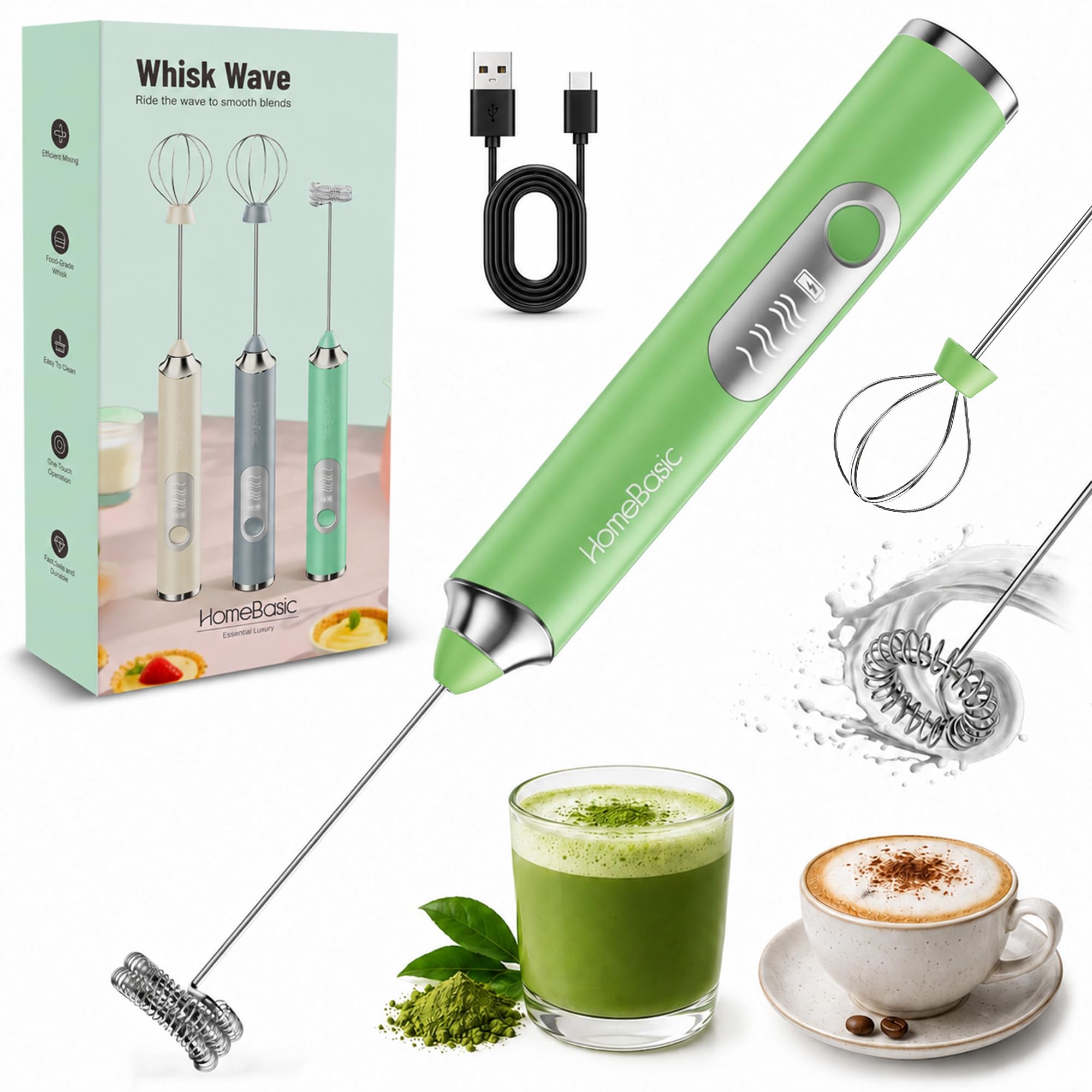 HOMEBASIC Milk Frother - 3 Speeds, Dual Whisks -1