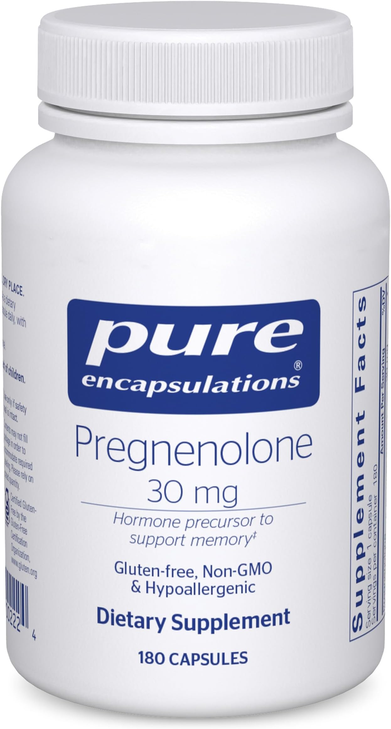 Pure Encapsulations Pregnenolone - 30 mg - Hormone Support - Memory Support & Brain Supplement - Gluten Free & Vegan - 180 Capsules