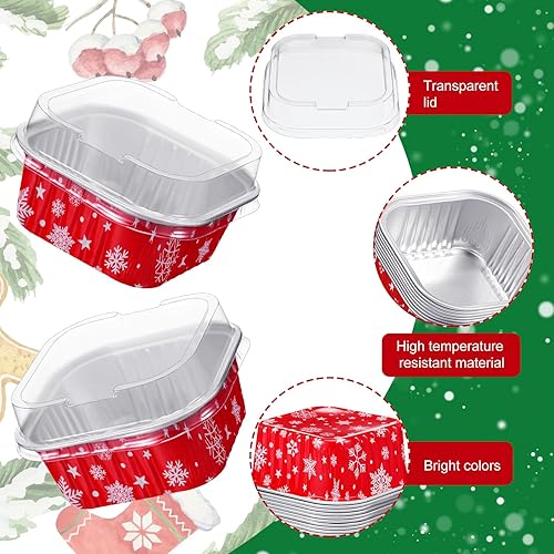 Miniatura 3 de Suttmin 200 tazas de papel de aluminio de Navidad para hornear cupcakes, tazas de postre de 5 onzas con tapas, contenedores cuadrados desechables de