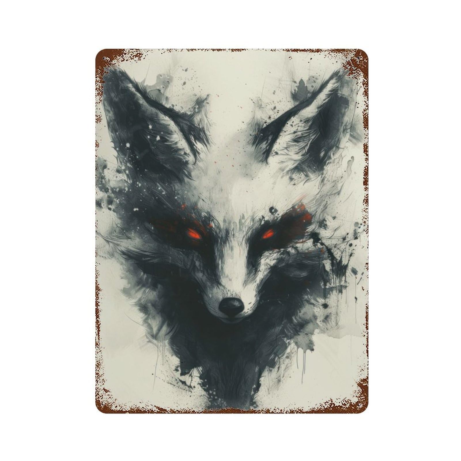 Black Kitsune Fox Painting Vintage Metal Tin Sign 15.7"x11.8", for Garage, Bar And Workshop Decor, Old School Wall Decor